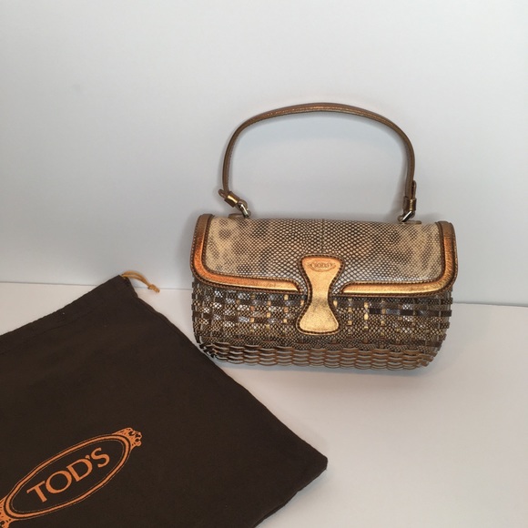 Tod's Handbags - Tod’s Handbag Woven Leather Bronze Beige Small EUC